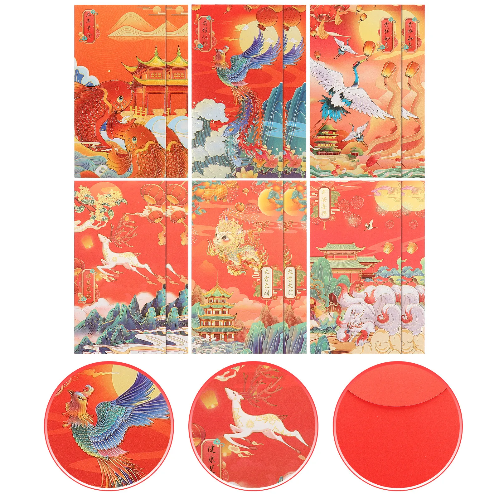 

12 шт. Китайские красные конверты, традиционные мешочки для денег на удачу, подарок на Новый год, красные пакеты для процветания и счастья на Весенний фестиваль