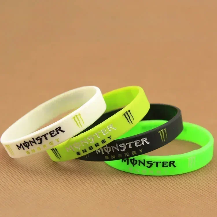 Paquete de 2 pulseras deportivas Monster Energy para motocicleta y coche, pulsera de silicona suave, pulsera de juego de cuatro colores, decoración de bebidas energéticas de carreras