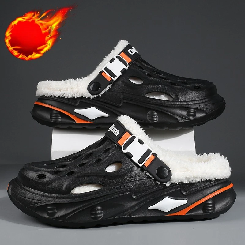 

Mens Cotton Slippers Winter Warm Plush Clogs for Men Casual House Slides Anti-slippery Comfortable Slip Ons Home Cotton Shoes