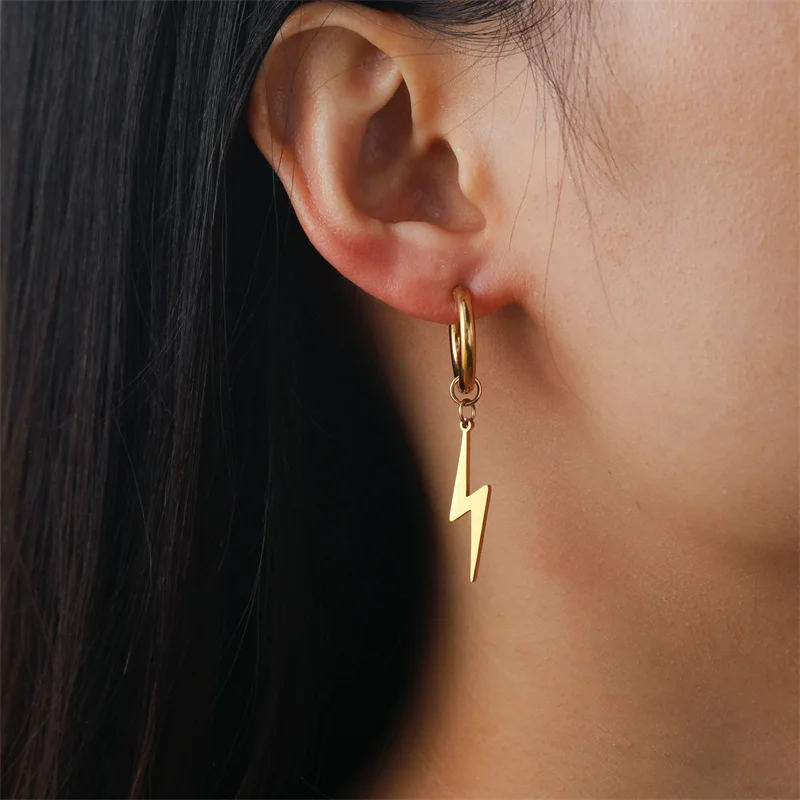 Stainless Steel Earrings Lightning Plated Hoops Earrings For Women Girls 2023 Trend Charm Earrings Jewelry Party Best Gifts