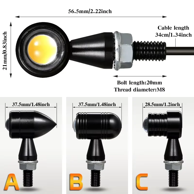Motorcycle Turn Signals Mini LED Bullet Flasher Light Indicator Amber Lamp 12V 8mm For Honda For Yamaha Blinker Signal Light