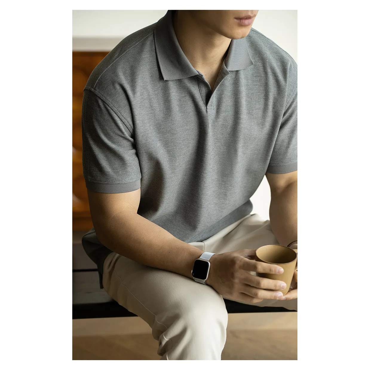

Casual Loose Short Sleeve Silk Cotton Shirt Men's Spring New Style Breathable Comfortable Sea Eagle Collar T-Shirt