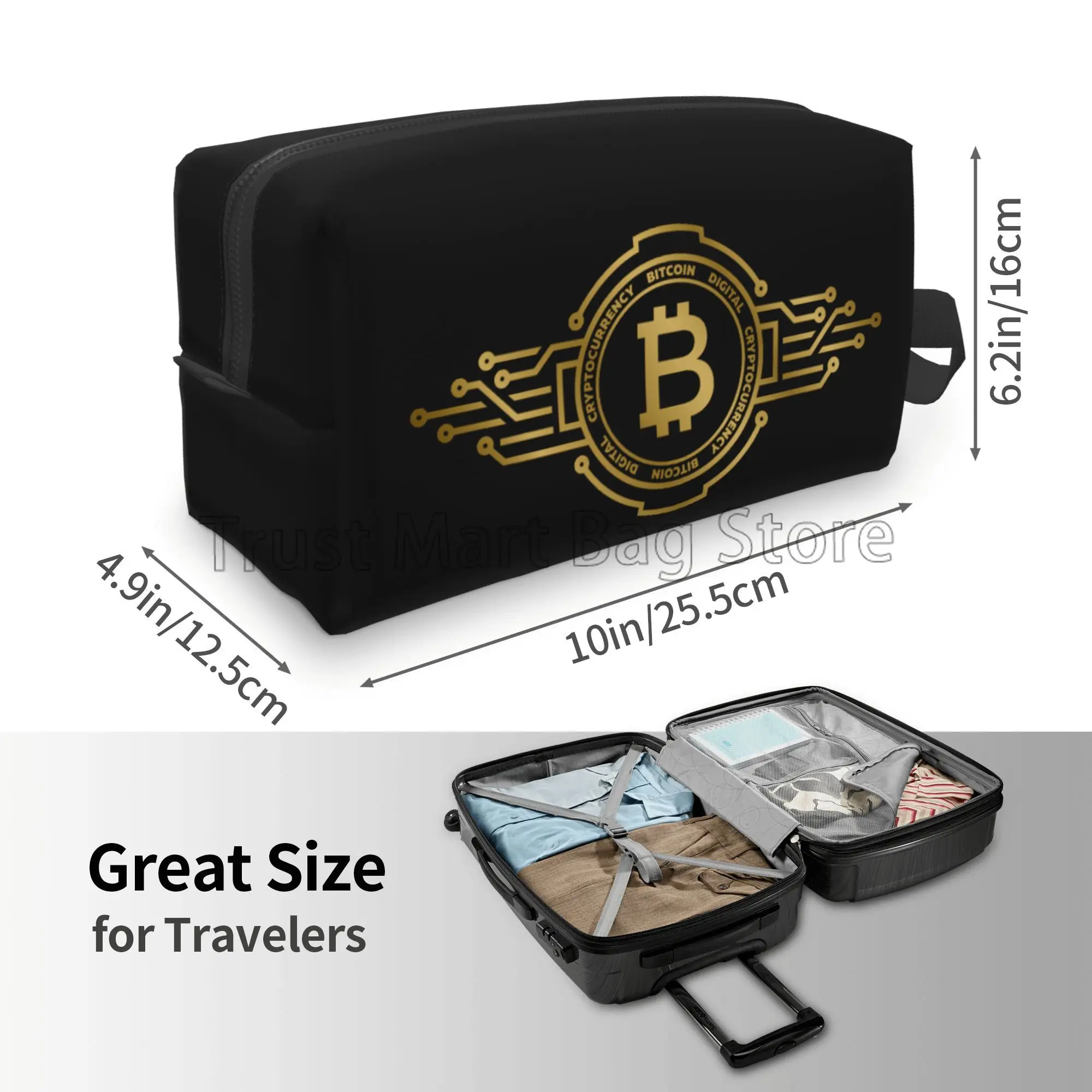 Travel Makeup Bag Original Bitcoin Logo Print Portable Toiletry Organizer Large Capacity Storage Bag Unisex Travel Pouch