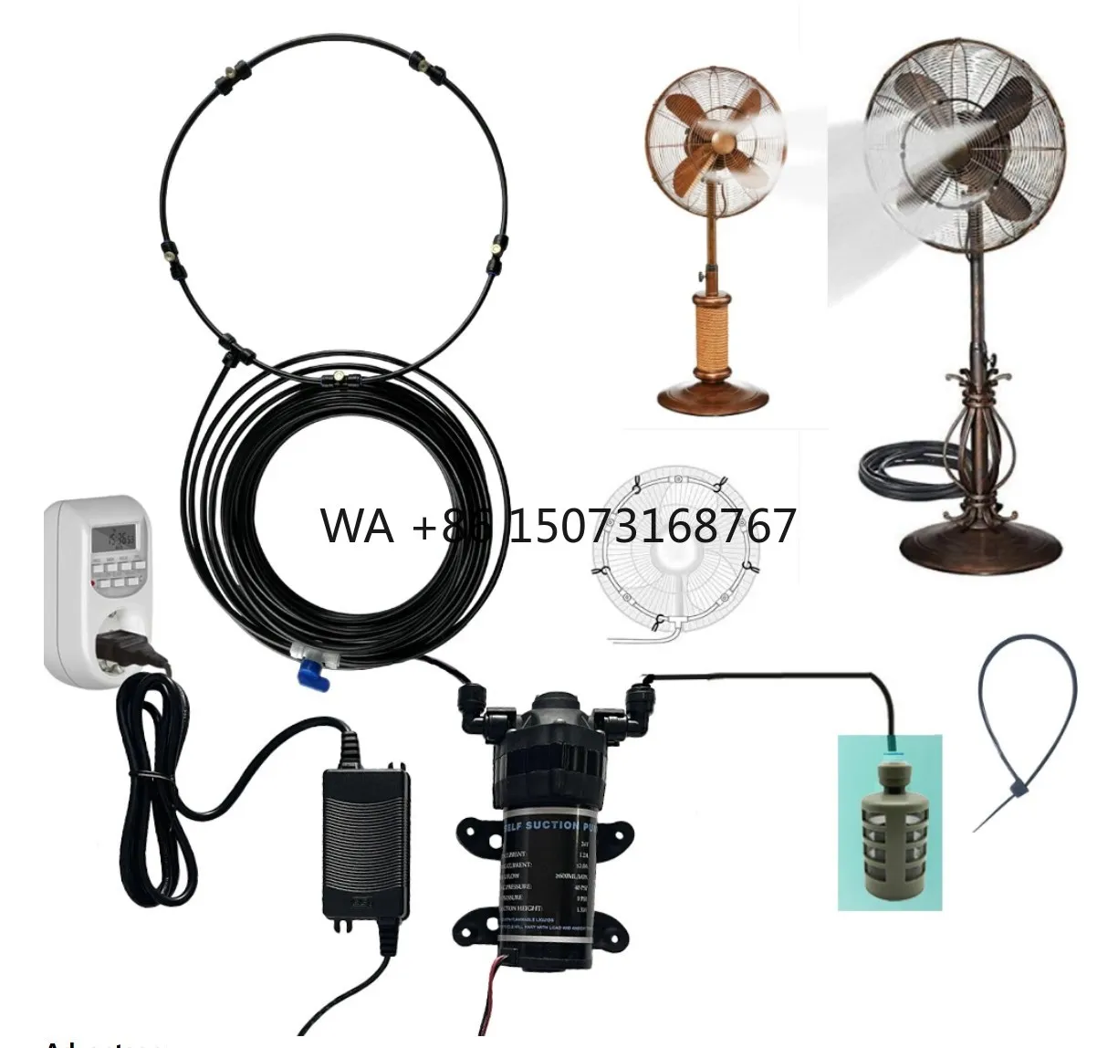 

Misting Line with Pump Mist Fan Ring for Misting Cooling System Water Spray