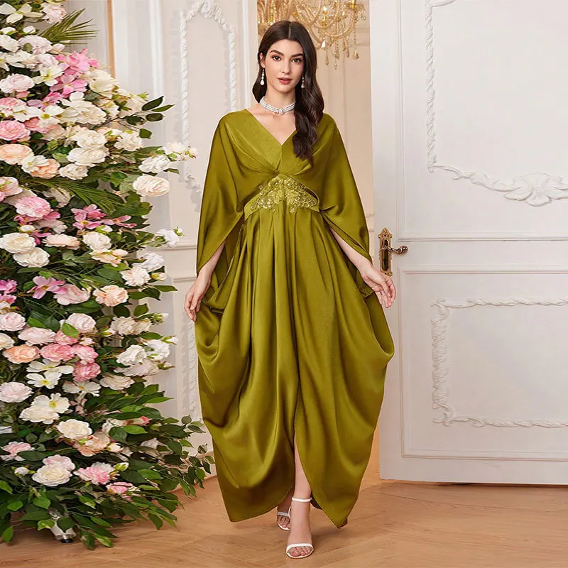 2025 vestido muçulmano cetim flor bordado kaftan abaya alta qualidade maxi vestidos longos turquia africano robe islam roupas festa