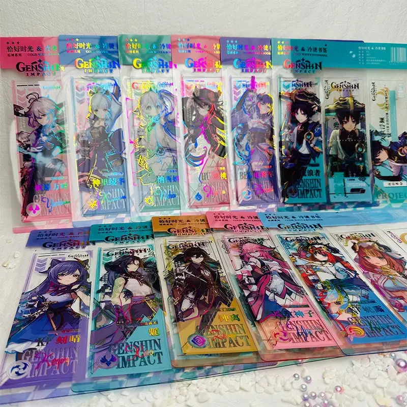 Anime Game Impact 3Pcs Wanderer Painting HD Laser PVC Nahida Gilded Bookmark Postcard for Fans Gifts Collection DIY Handbook