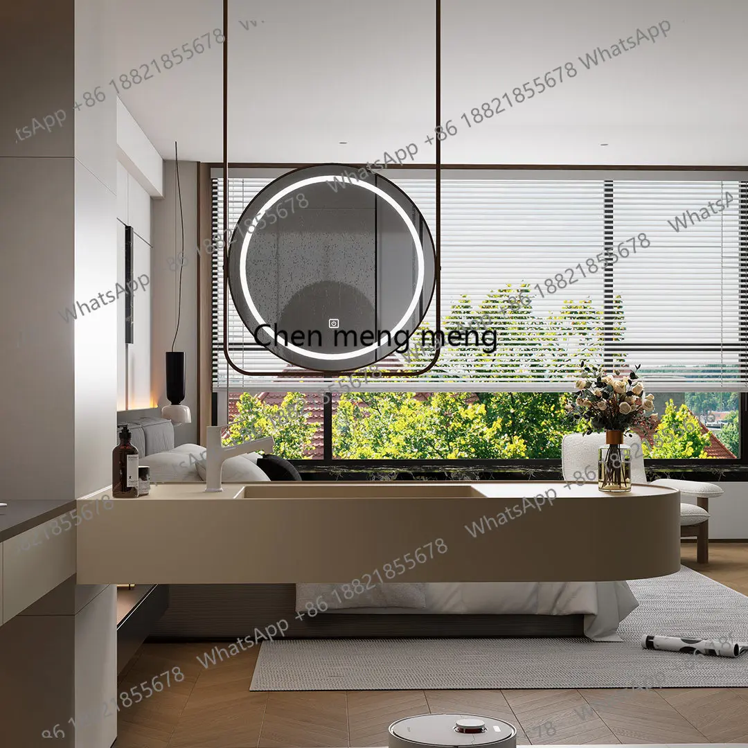 Integrated square basin hotel wind hanging type can be customized with smart bathroom cabinet combination wash basin