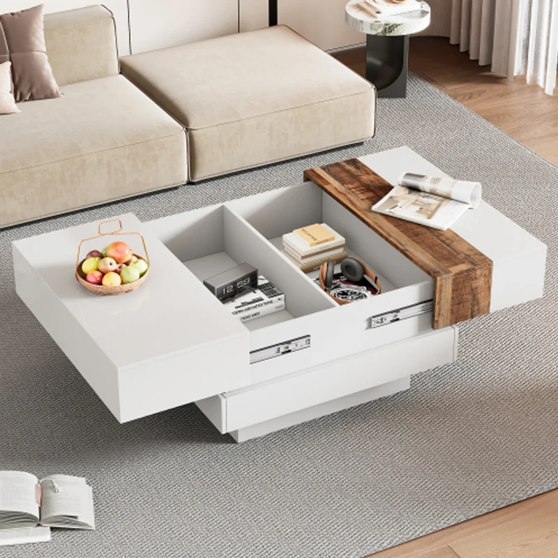 

ON-TREND 31.4'' x 31.4'' Square Coffee Table with Sliding Tabletop, High Gloss Center Table with Hidden Storage Compartment