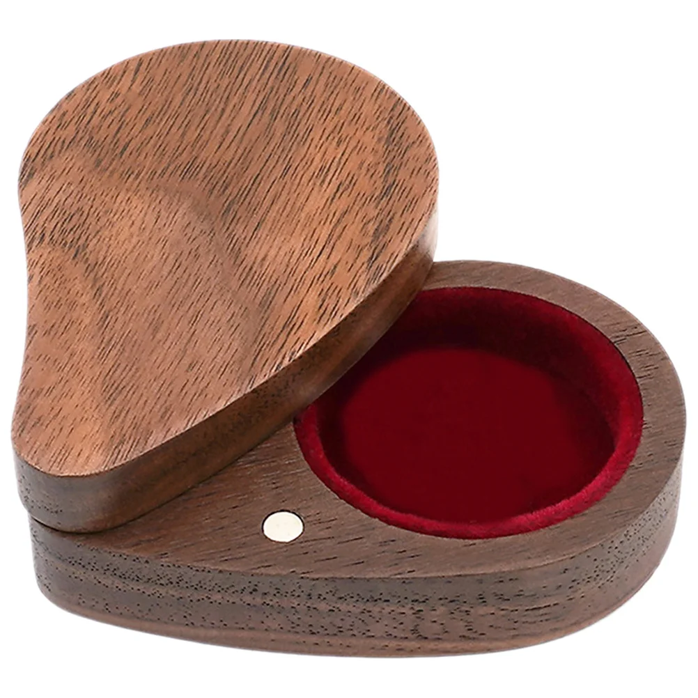 Wooden Heart Shaped Jewelry Box Small Compact Ring Storage Box Jewelry Organizer Safe Durable for Home Shop Desktop