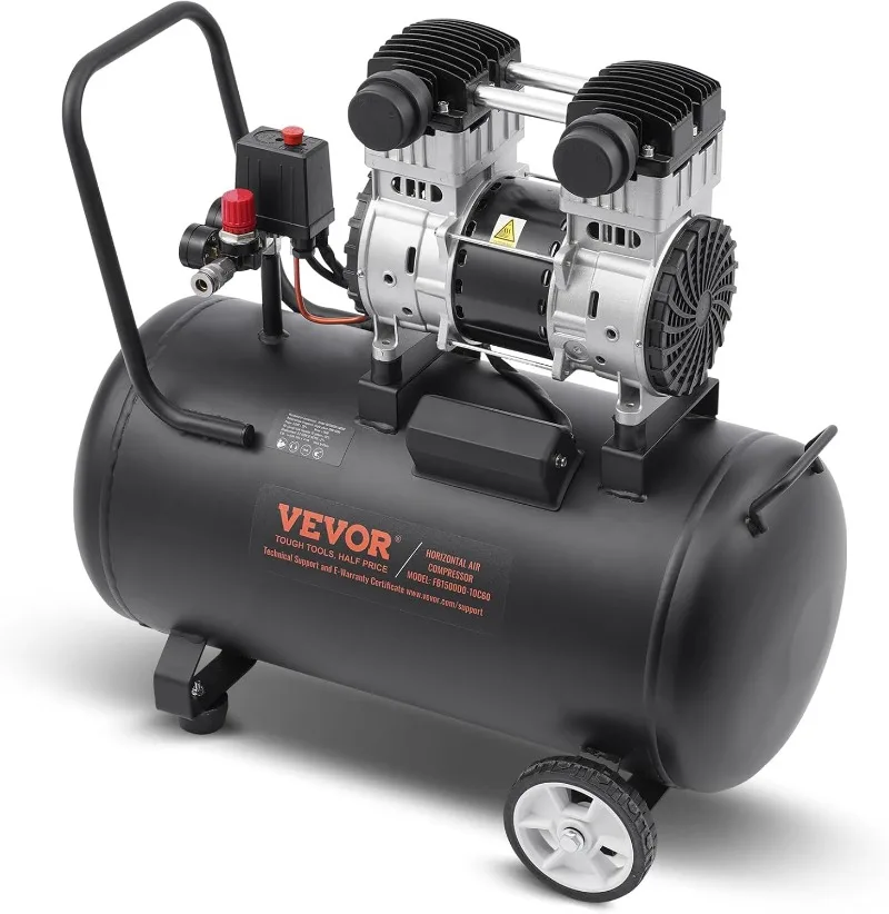 Air Compressor 15 Gallon Steel Tank 2HP 5.3 CFM@90 PSI Oil Free Air Compressor Max 125PSI Pressure 78dB Ultra Quiet Portable