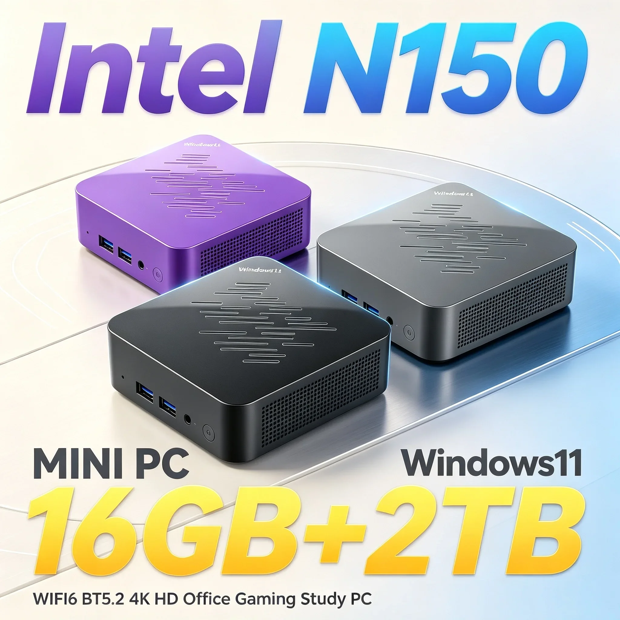 Mini Computer Intel N150 16GB RAM Optional 1TB 2TB SSD Windows11 WiFi6 BT5.2 Mini PC Host Daily Office PC Home Family