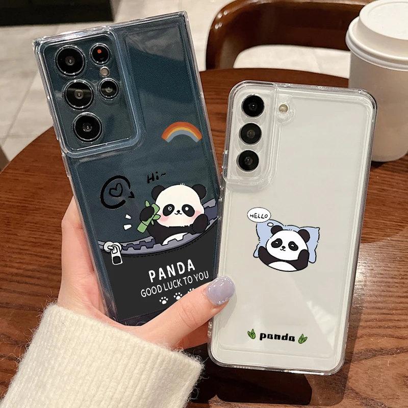 Panda-Muster-Hülle für Samsung Galaxy S25 S24 S23 Ultra S24 FE S22 Plus A15 A55 A54 A56 A34 A36 A25 A26 A14 Klare Silikonhülle