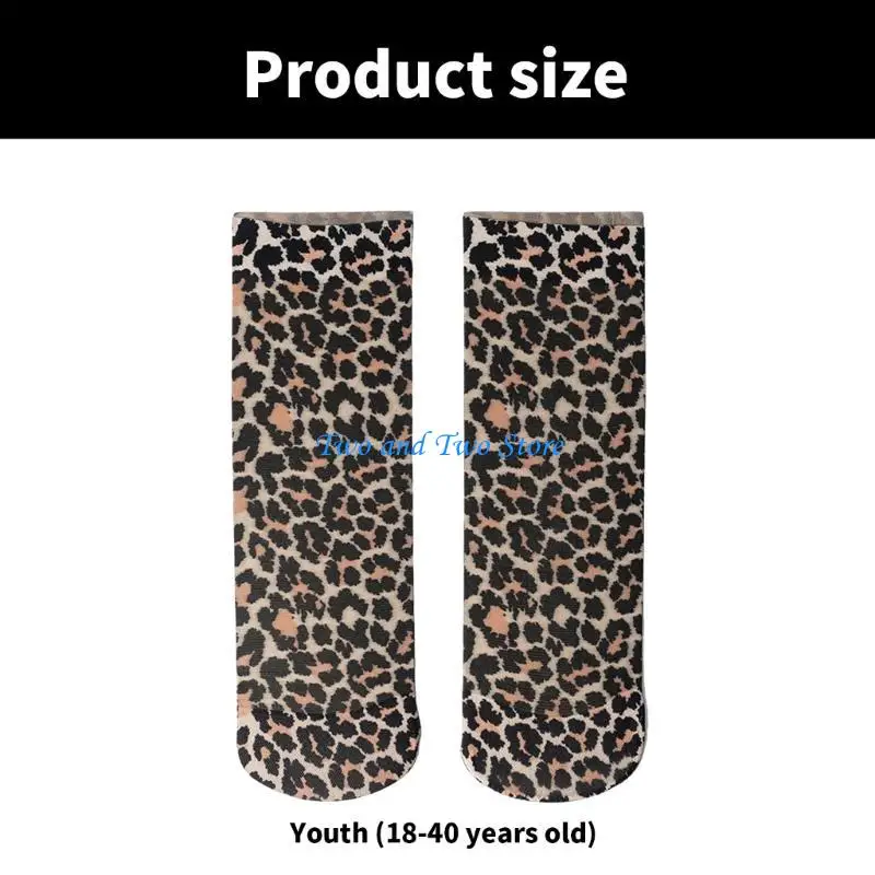 HX6F Stylish Leopard Pattern Silk Socks for Women Breathable Animal Socks