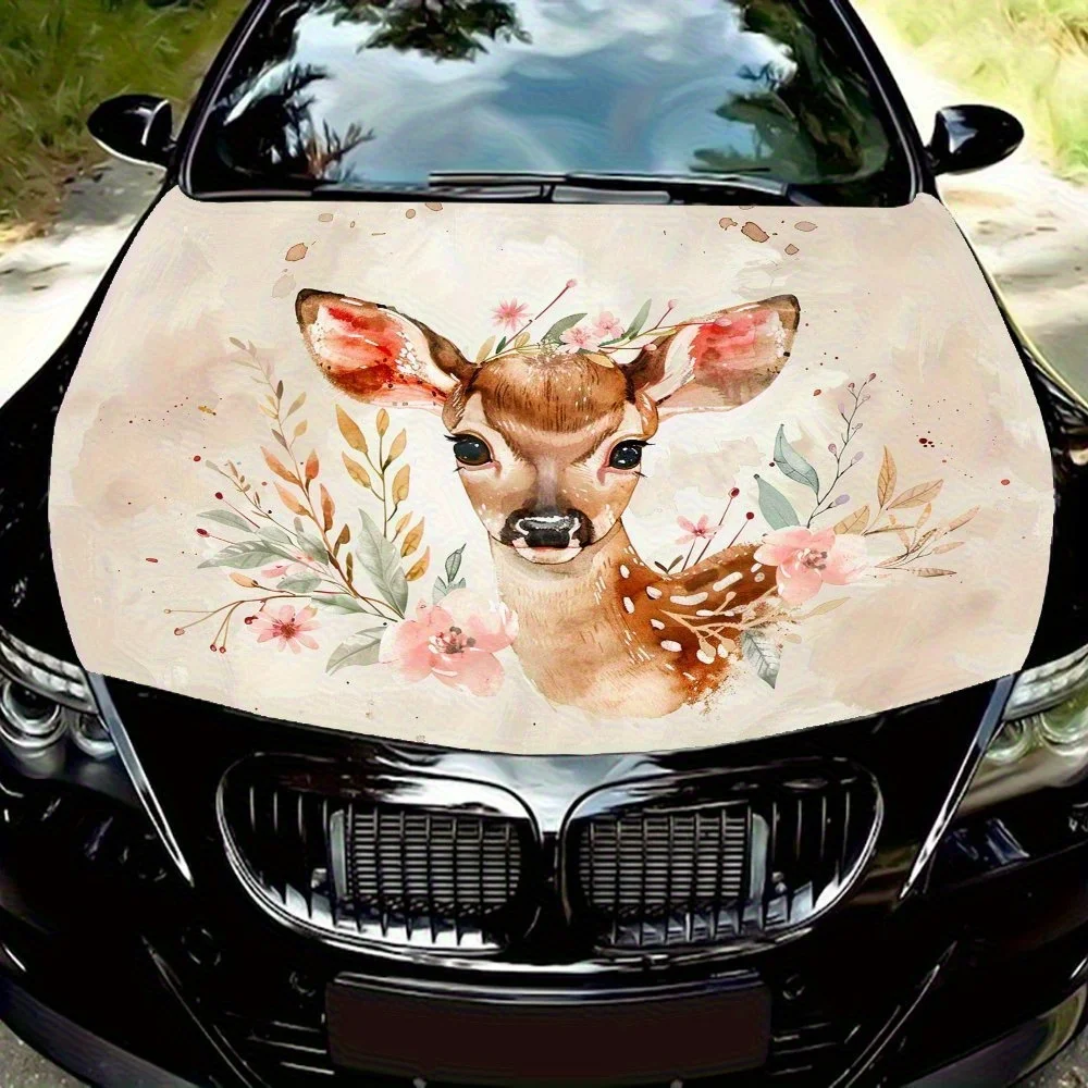 

Flower Crown Deer Sticker For Car Hood - High Quality Heat Resistant Vinyl, Cute Flower Crown Deer Design Suitable For Cars, Tru