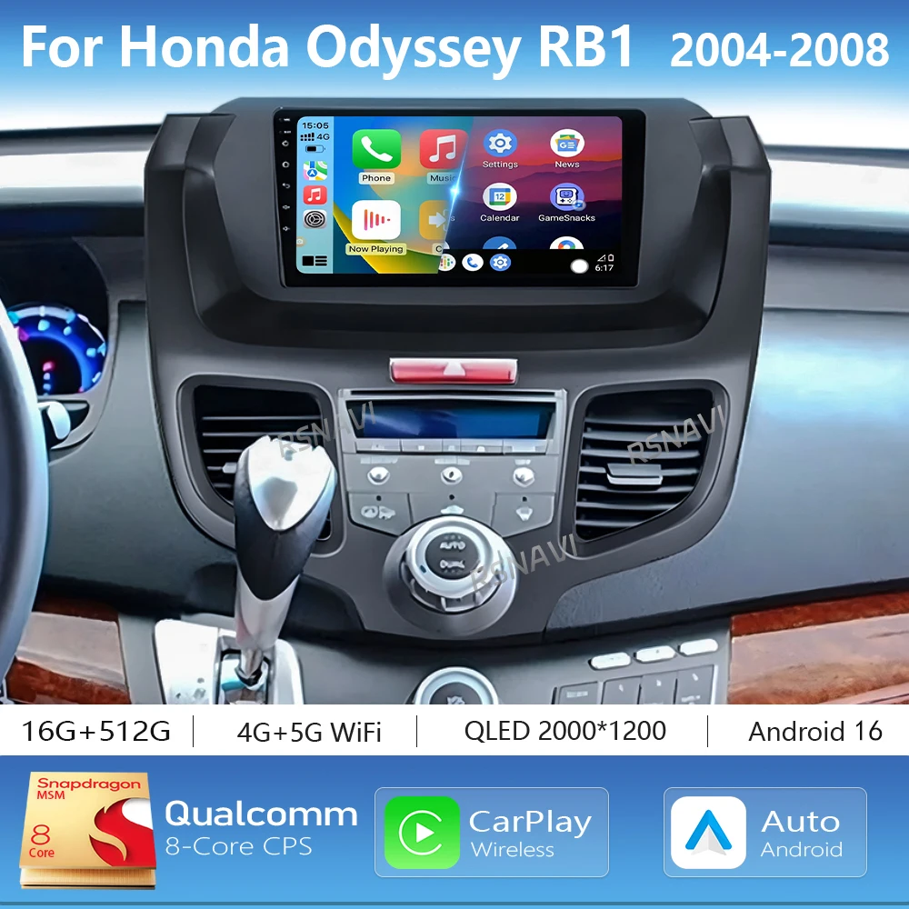 Android 16 para Honda Odyssey RB1 2004 - 2008, Reproductor Multimedia para Auto con Carplay, Pantalla 2K, Radio, Bluetooth, Video, Estéreo, Autoradio 2Din