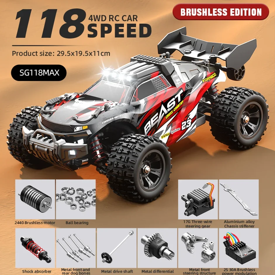 

SHOUG118 Remote Control Brushless High-speed 60km/h Off-road Vehicle Professional Climbing Car 4WD Remote Control Toy Car