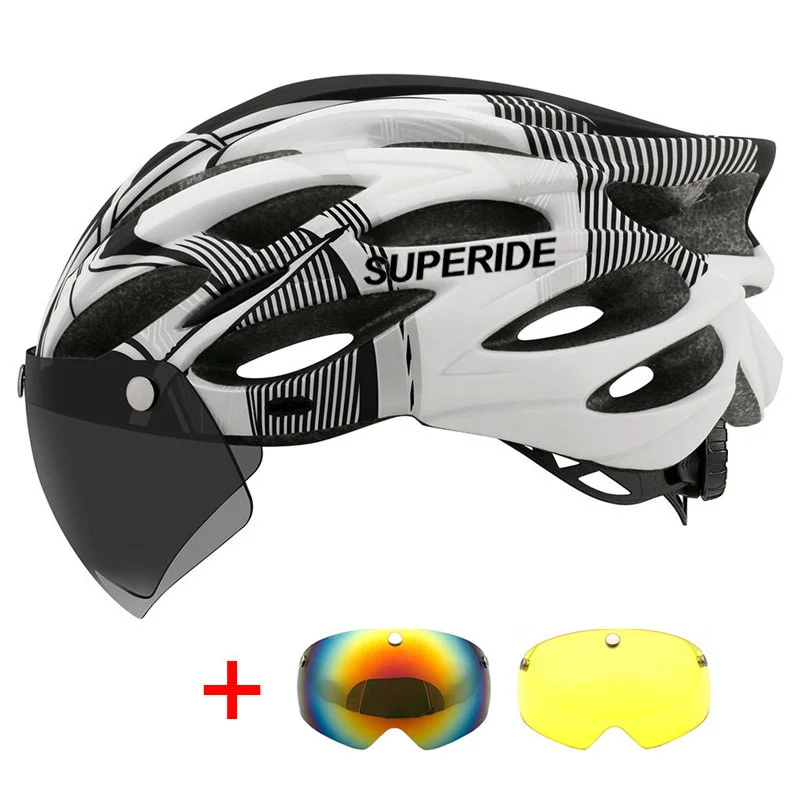 SUPERIDE Ultraleichter Fahrradhelm mit magnetischen Googles und Sonnenblende für Herren und Damen, In-Mold-Rennrad, MTB-Fahrradhelm