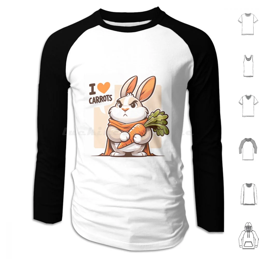 Eu adoro cenouras. Moletom com capuz The Angry Rabbit de algodão, manga comprida, coelho, cenouras, quadrinhos, super-heróis, veganos, dieta vegana, natureza, poder, diversão