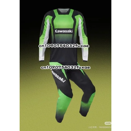 Imagen 2 del producto 2025 Motocross niños Kawasaki Jersey y pantalones para niños conjunto la combinación de equipo de resistencia de Motocross traje de carreras juvenil todoterreno