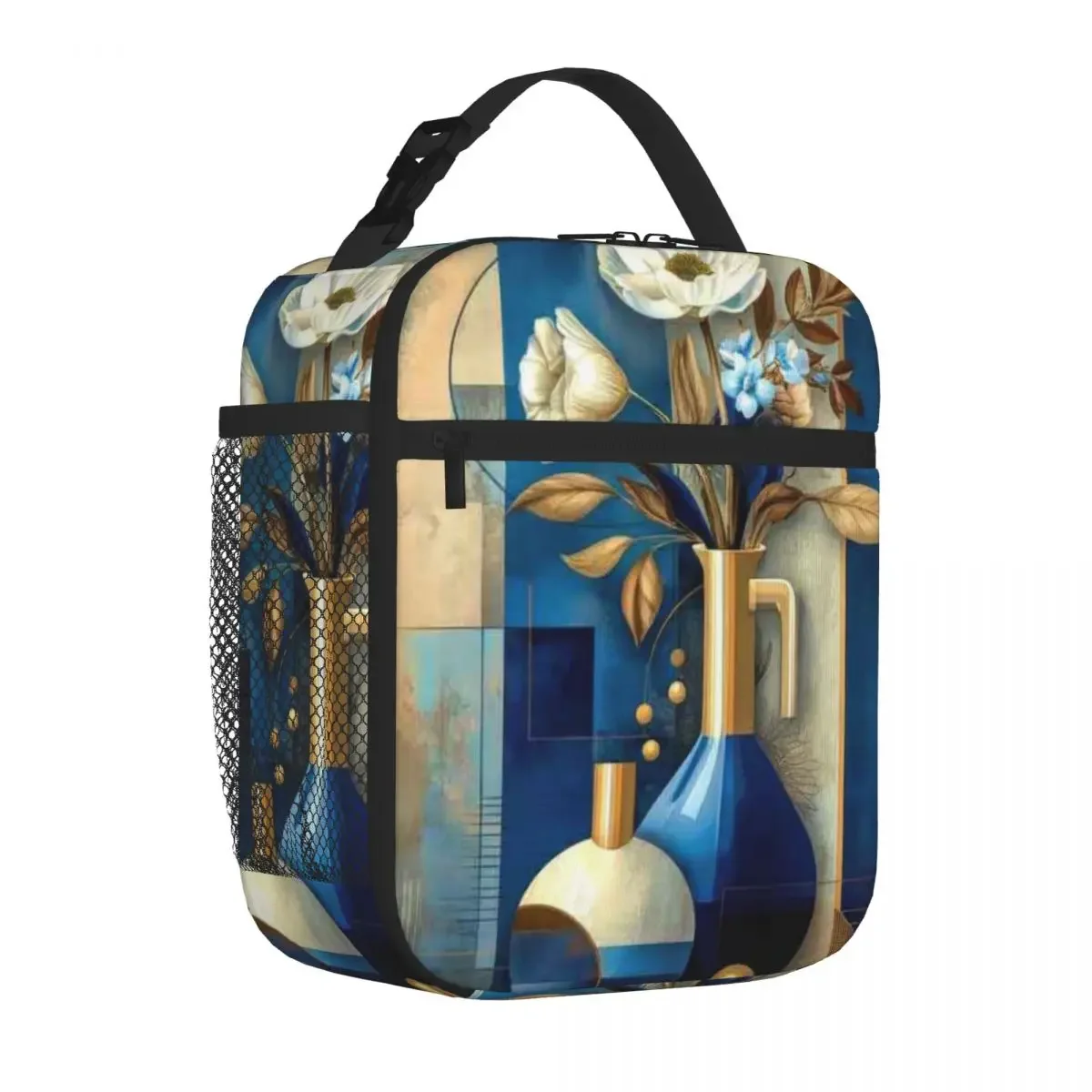 Bestselling Blue Floral Abstract Boho Insulated Tote Outdoor Picnic Lunch Carrier