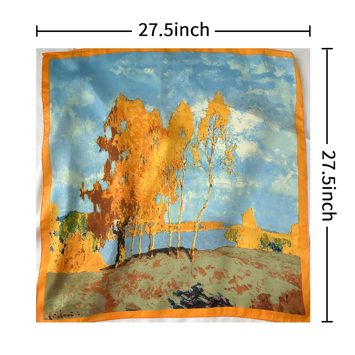 Tree Oil Painting Print Neckerchief Classic Imitation Silk Square Scarf Breathable Bandana Head Wrap Hair Accessories