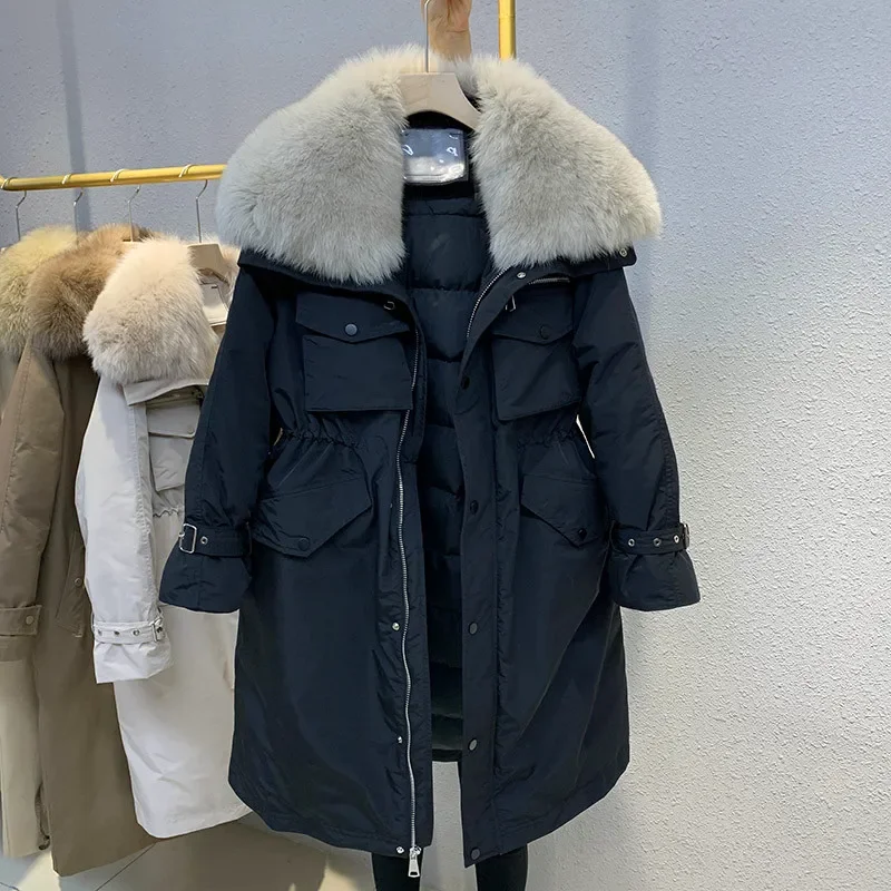 Winter 90 % weiße Entendaunen Daunenjacke 2025, neuer langer Fuchspelzkragen, Parkas, Mantel für Damen, Winter, warm, verdickte Jacke, Oberbekleidung