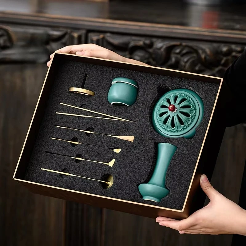 Modern Simplicity Ceramic Incense Burner Set Tea Ceremony Accessories Ceramic Incense Holder Incense Spoon Incense Sweeper