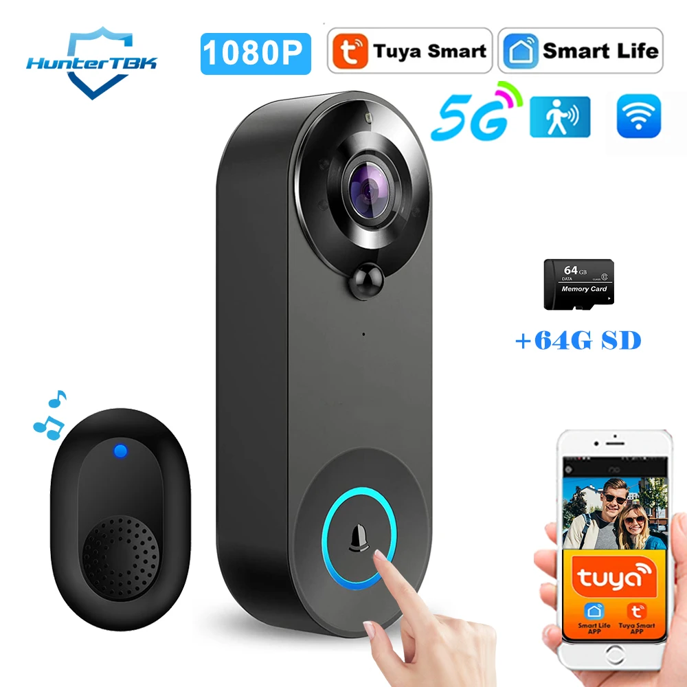5G 2.4G WiFi Deurbelcamera 1080P Video Intercom Deurbel HD Nachtzicht PIR Bewegingsdetectie Tuya Smart Home Ring Deurbel