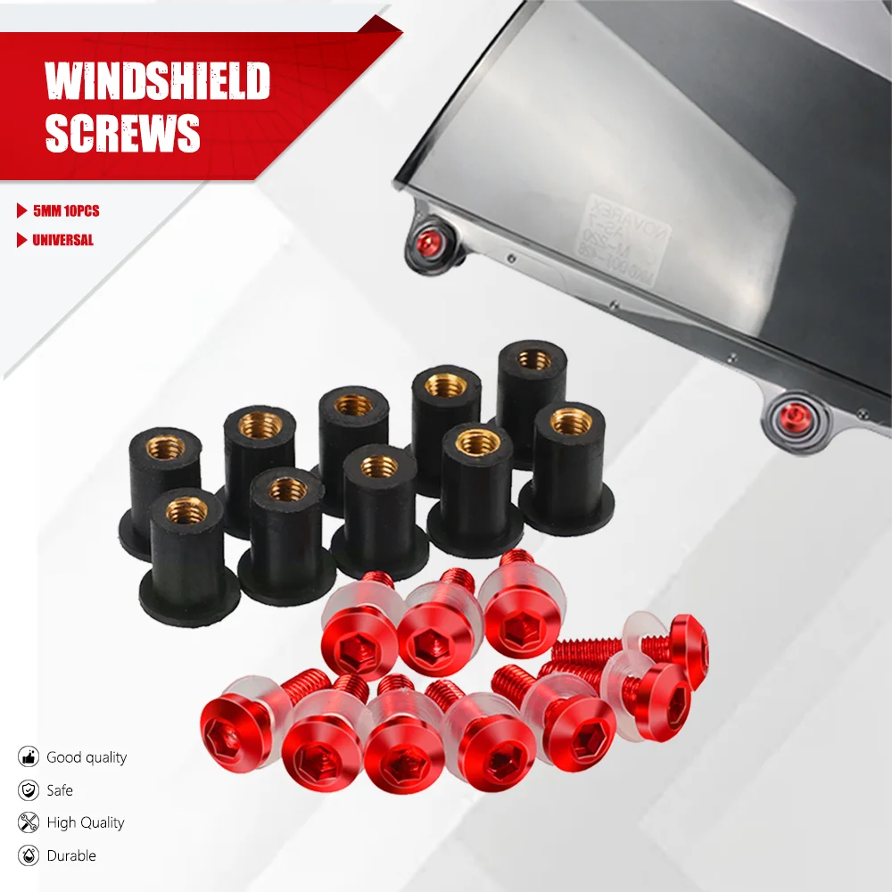

10pcs/Set M5 Windshield Nuts Windscreen Fairing Screw Bolt FOR SUZUKI INTRUDER 1500 800 KATANA 600 750 RF400R RF600 RF900 RF900R