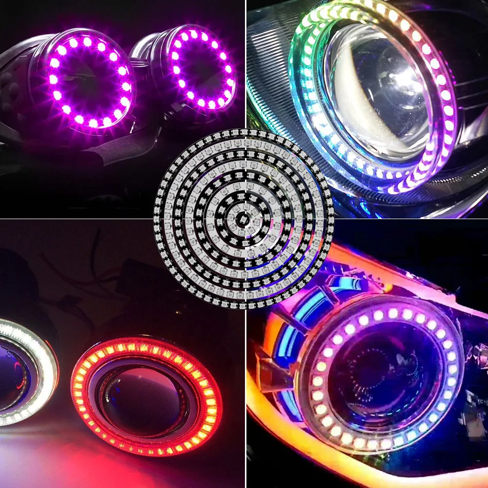 Imagem -06 - Luzes Led Circle Endereçáveis Individualmente Ws2812 Ws2812b ic Integrado a Cores 12 16 24 32 40 48 60 241leds