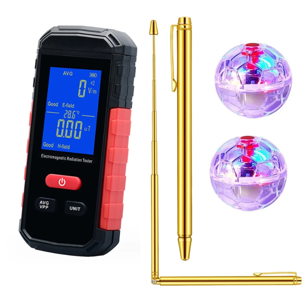 

5 Pcs Ghost Equipment Kit 1Pcs Digital Emf Meter 2 Pcs Motion Light Up Cat Balls 2 Pcs Copper Dowsing Rods