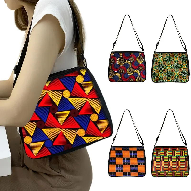 African Woman Print Handbag Afro Women Shoulder Bags Fashion Ladies Underarm Bag Portable Lipstick Cosmetics Bags For Shopping