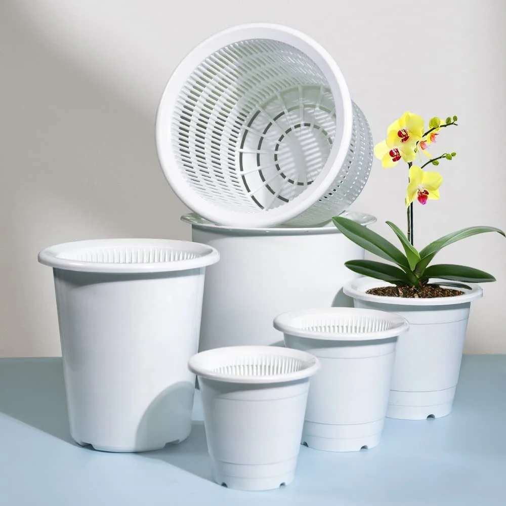 Meshpot Flower Pot Double Layer Plastic Plants Pot with Holes Root Control Function Round Planter in 8cm 9cm 10cm 12cm