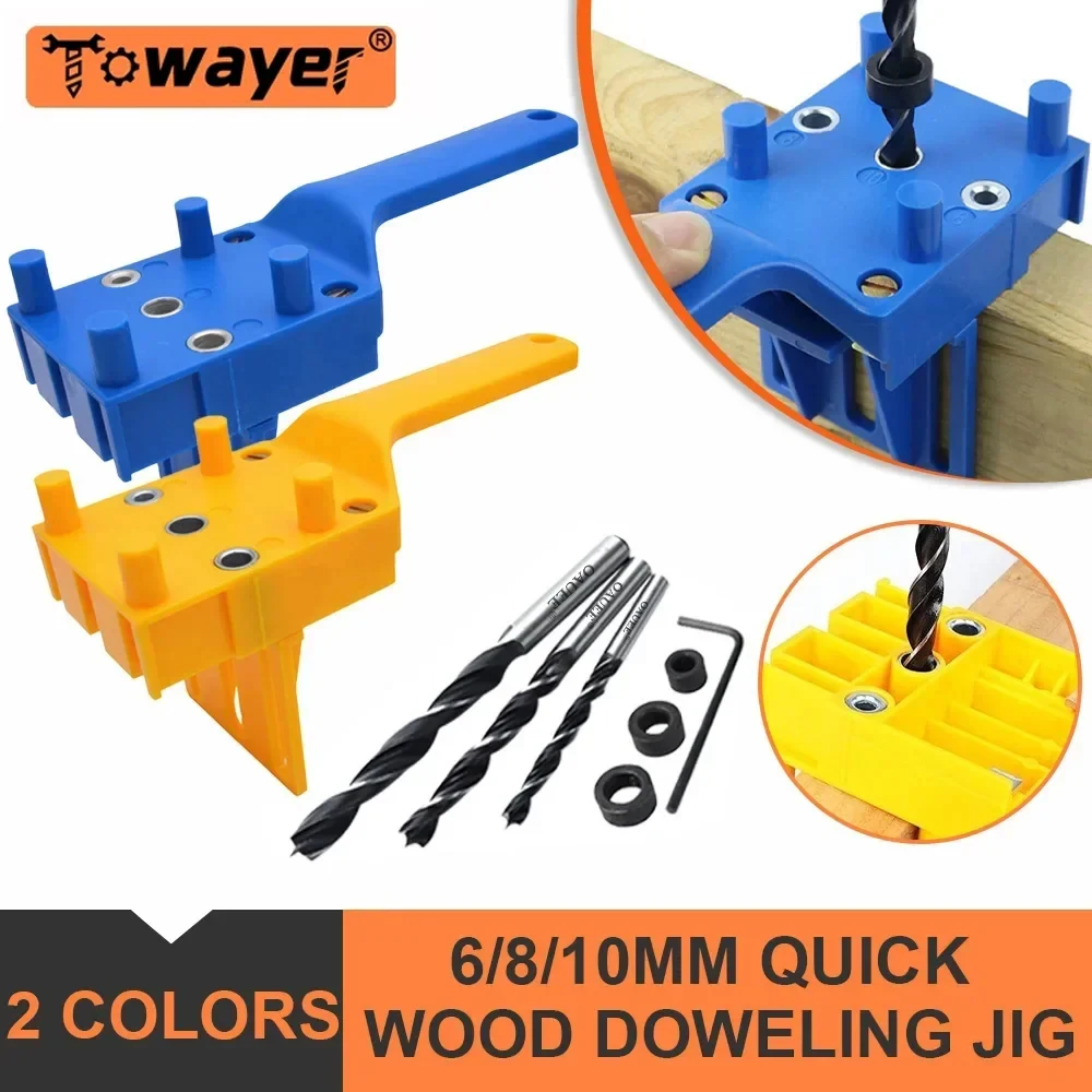 

Quick Wood Doweling Jig ABS Plastic Handheld Pocket Hole Jig System 6/8/10mm Drill Bit Hole Puncher For Carpentry Dowel Joints