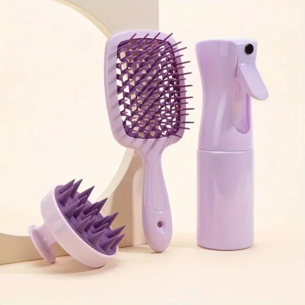 3Pcs Hair Brush Silicone Scalp Massage Brush Tangled Hair Comb Hairdressing Spray Bottle Salon Barber Styling Tools