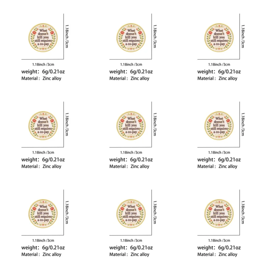 9pcs What doesn’t kill you still requires a co-pay Enamel Pin Round Brooch For Coat Lapel Pins Metal Badges Jewelry Gift