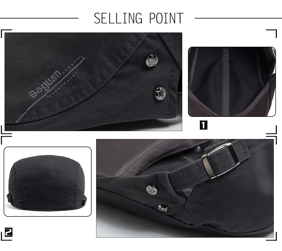 Mode männer Baskenmütze Taste Stickerei Baumwolle Vintage Berets Outdoor Frauen Flache Visier Hut Casual Retro Zeitungsjunge Mütze Für Männer – Detail 2