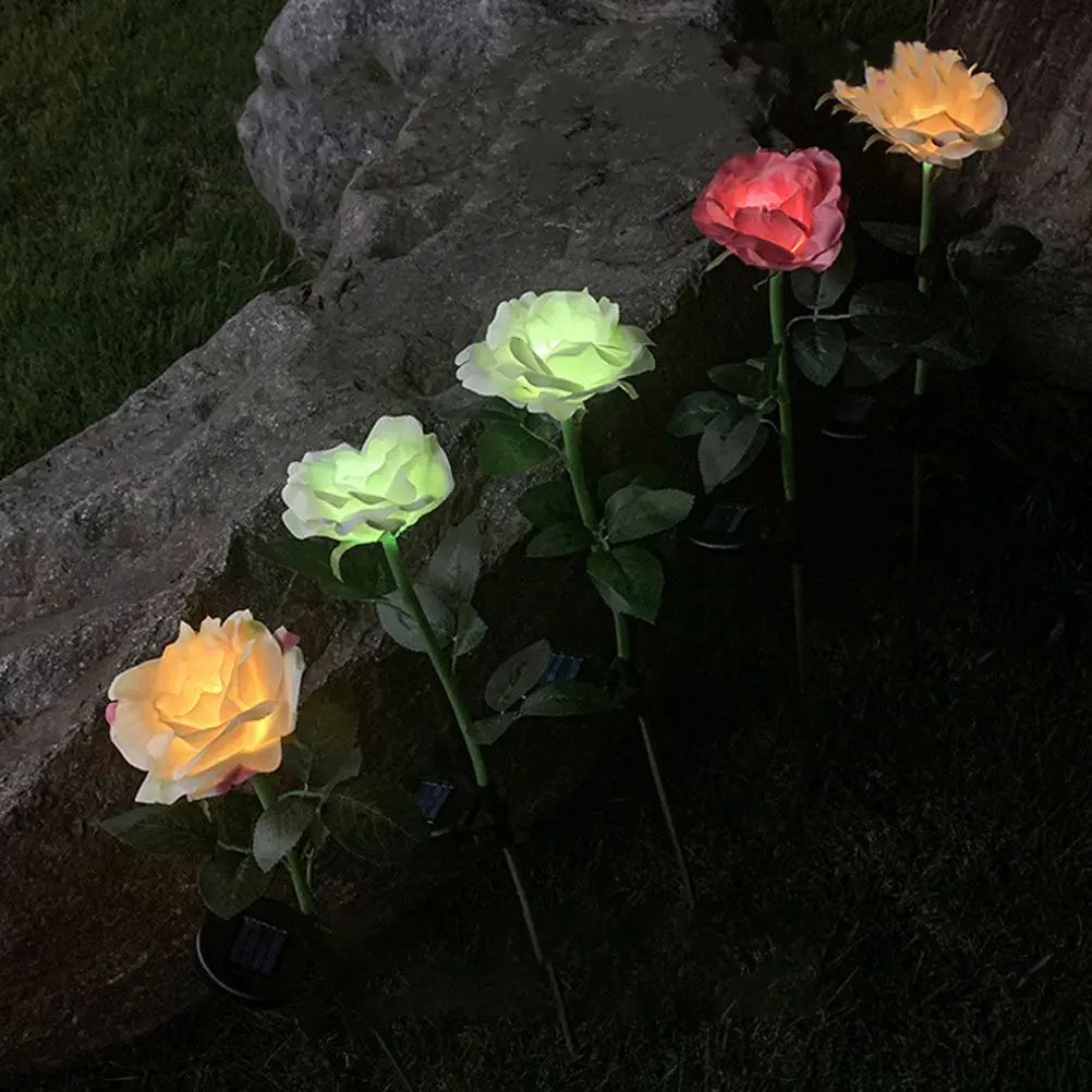 3Pcs Delicate Rose Form Solar Light Energy Saving Automatic Day Charge Night Glow Outdoor Yard Decorative LED Landscape Lamp