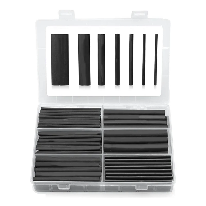 Adesivo forrado Heat Shrink Tubing Kit, Marine Grade Shrink Wrap, envoltório industrial preto, proporção 3:1, 180 pcs