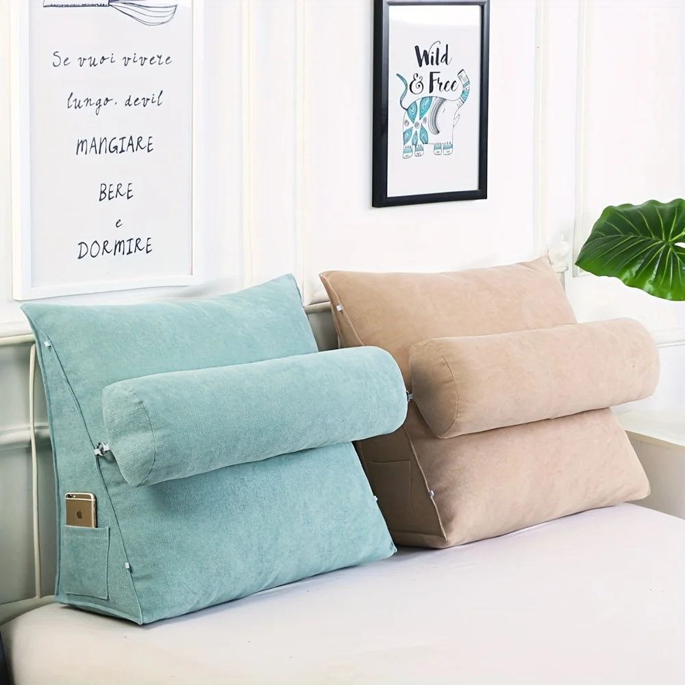 Large Triangular Backrest Cushion - Gray, Non-Woven Fabric, Neck Support Pillow for Bedroom & Office Relaxation