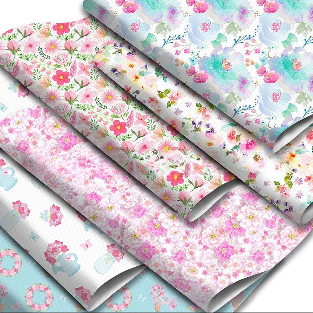 5Pcs 20*33cm Flower Fragments Spring INS Wind Fresh Series Faux Leather Fabric For DIY Hademade Material Crafts Accessories