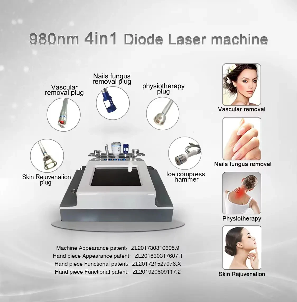 Il più nuovo 5 IN 1 980nm Laser-Macchina per la rimozione del laser-Vascolare Diodo Laser-980 Fisioterapia per la rimozione vascolare e delle vene del ragnopro