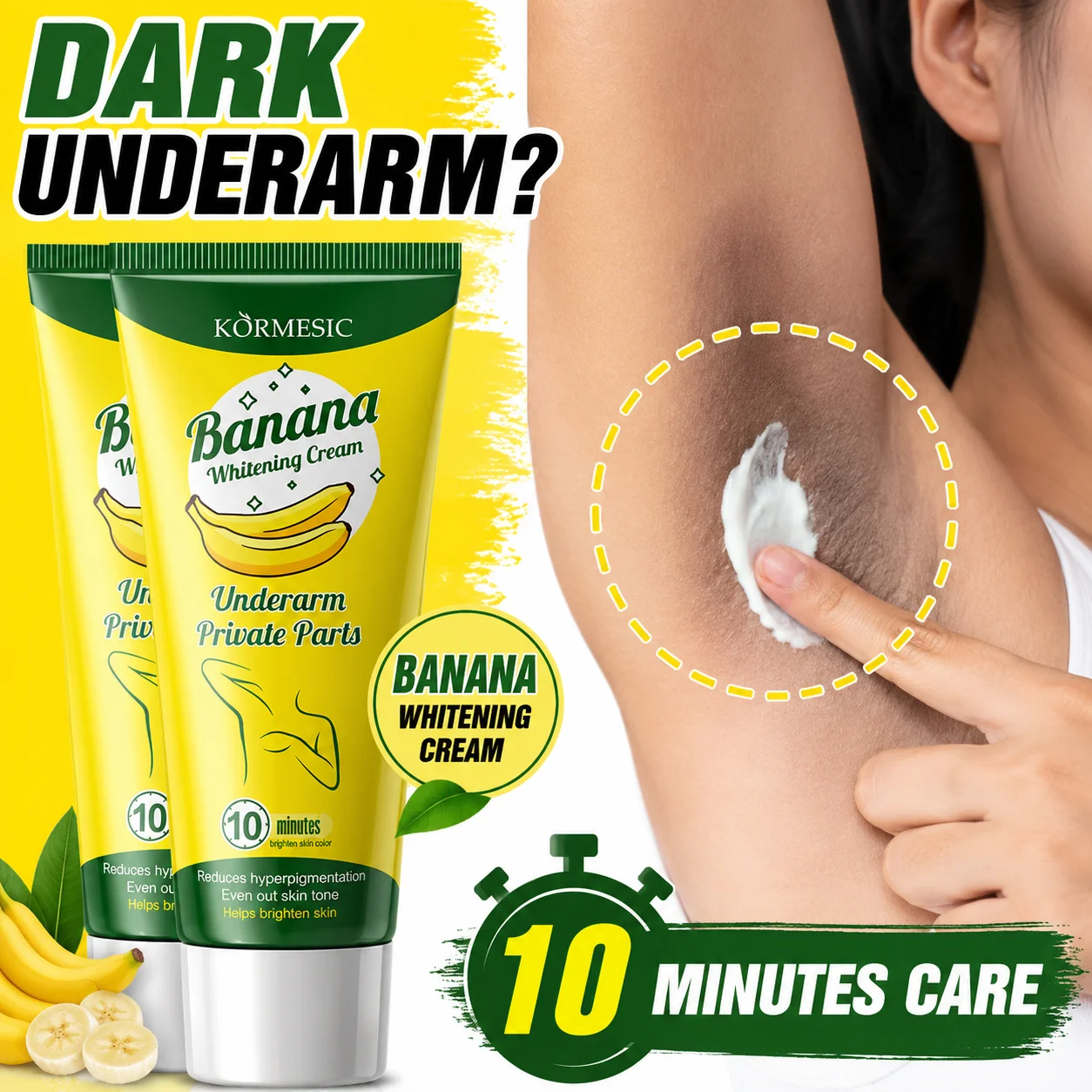 Banana Underarm Whitening Cream Dark Spot Corrector, Body Brightening Cream for Armpit Elbow Knee Neck Inner Thigh Skin Care