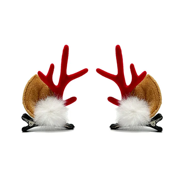 2 قطعة قرون الرنة عيد الميلاد مقاطع الشعر ، لطيف عيد الميلاد الغزلان القرن دبابيس الشعر مع بوم بومس ، إكسسوارات الشعر احتفالية لعيد الميلاد