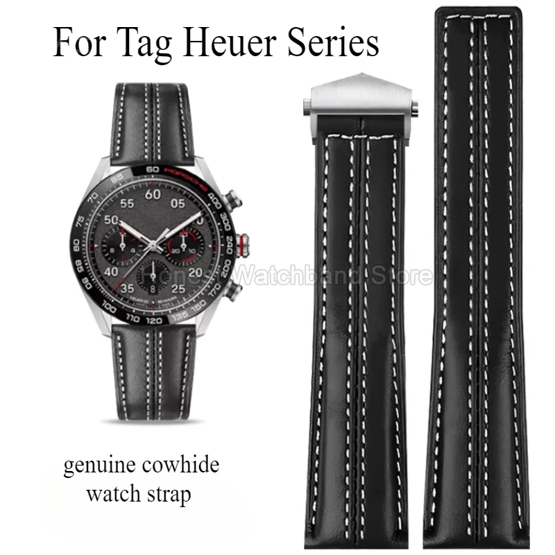 22mm Excellent Air Permeability Watch Accessories for Tag Heuer Series Soft Waterproof Premium Cowhide Watch Strap Black Blue