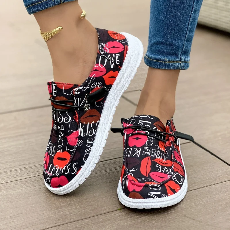 

2025 European and American New Style Large Size Color Block Shallow Mouth Lazy Round Toe Lace-up Thick Sole Women's Casual Shoes