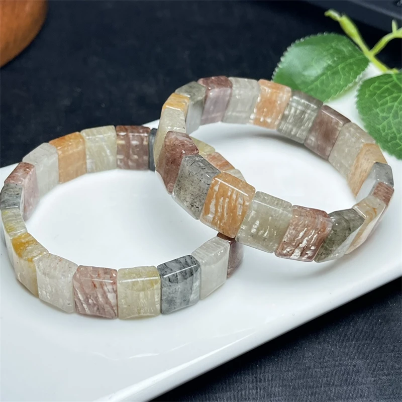 Natural Thousands Of Layers Of Garden Quartz Bangle Reiki Healing Elastic Bracelet Yoga Energy Wristband Jewelry Gift 15x11mm