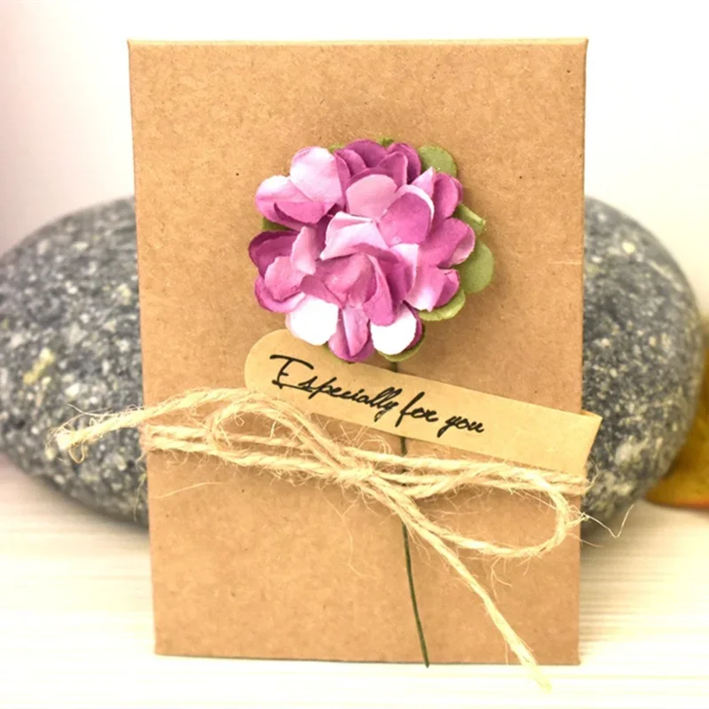 5/10pcs Handmade Dry Flower DIY Kraft Paper Invitation Greeting Card Inner Paper With Ribbon & Envelope & Seals Wedding Favors