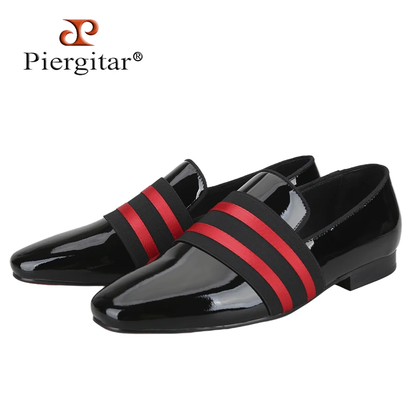 Piergitar Brand Handmade Patchwork Colour Crossband Men Patent Leather Shoes Comfortable Wear Slip-On Loafers For Fashion Party