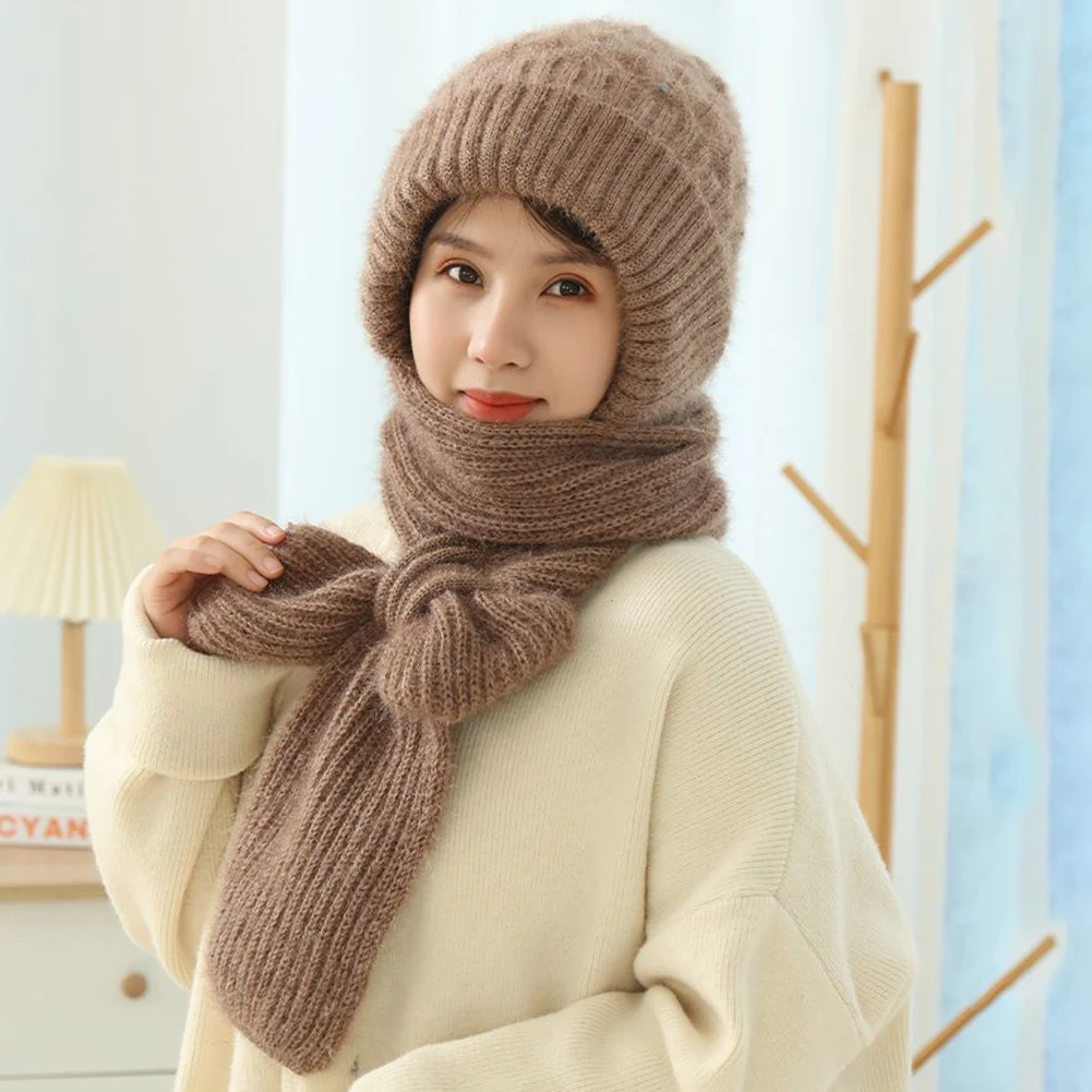 Protección integrada para los oídos, gorro a prueba de viento, bufanda, gorro de punto cálido para invierno, gorro de punto grueso a prueba de viento, gorros, gorros de esquí